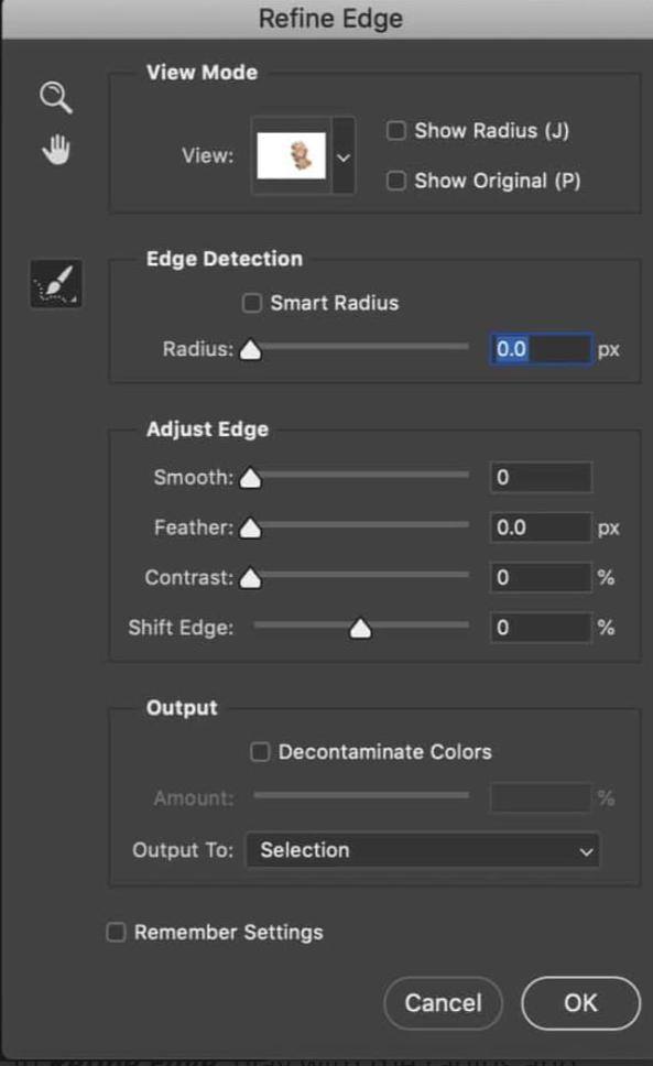 Refine Edge menu in photoshop