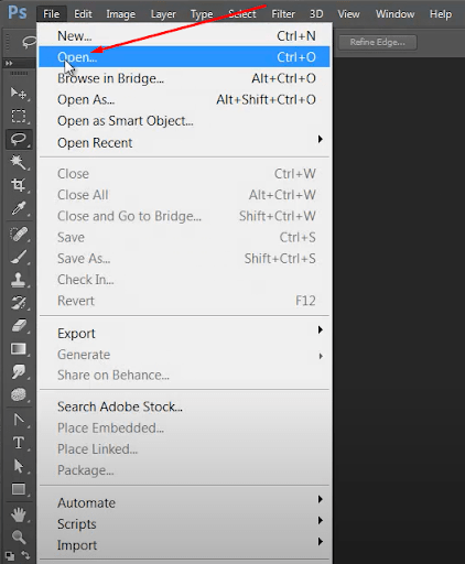 How do I open the image in photoshop