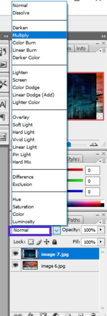 blend layers- select normal