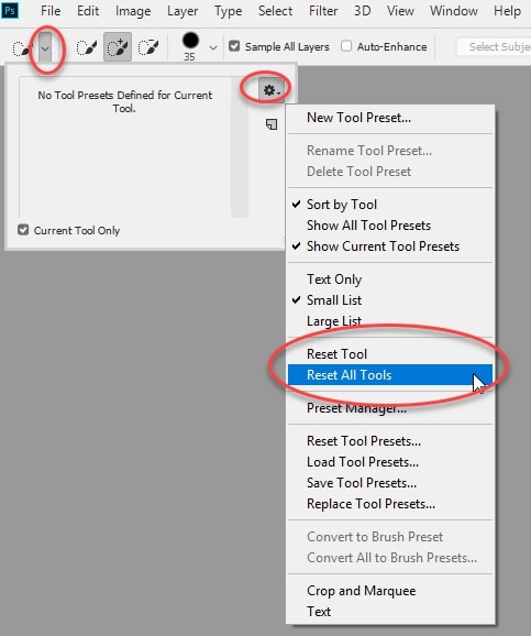 Reset the Tool or Toolbar Reset the Tool or Toolbar