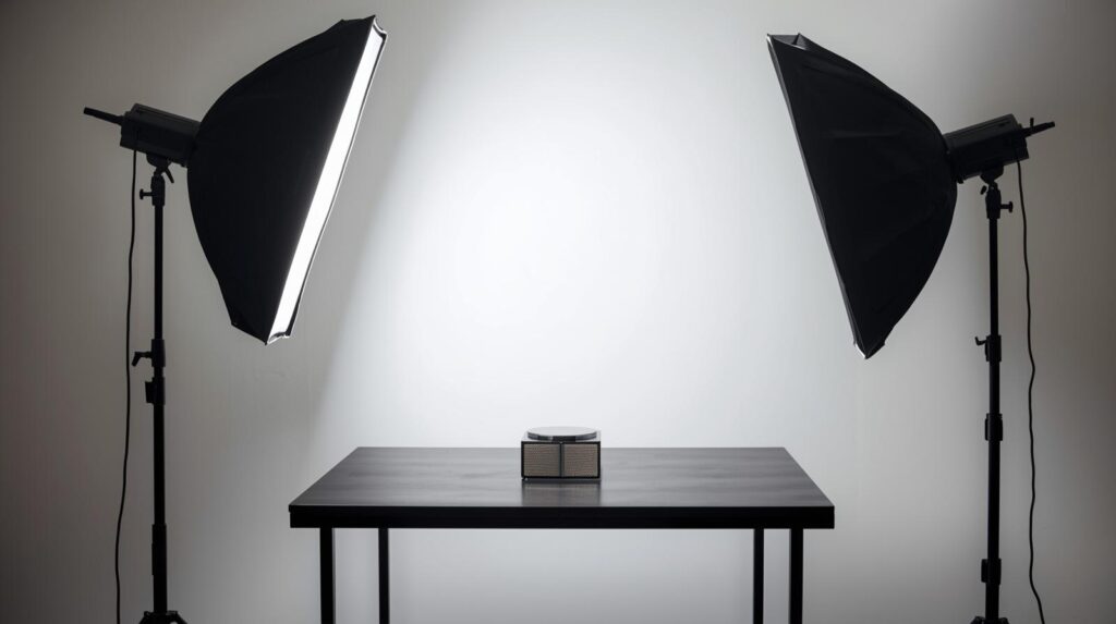 Guide showing lighting and camera setup for white background product photography