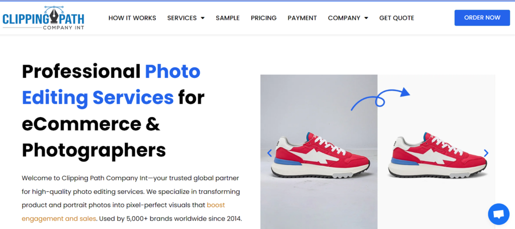 Homepage view of Clipping Path Company International offering services in London