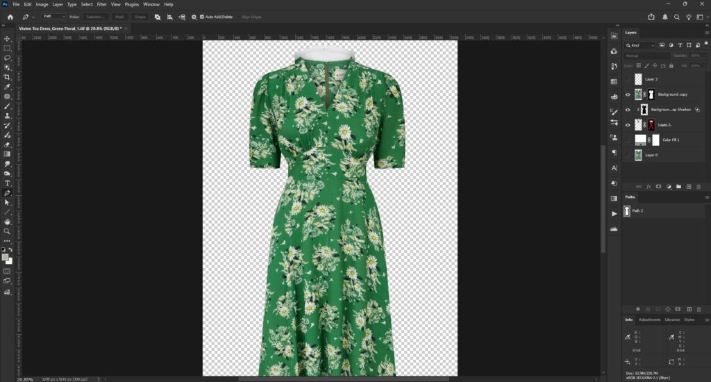 Bring Interior Layer Into Gap Zoom Out Zoomed-out view of interior layer placement during ghost mannequin editing