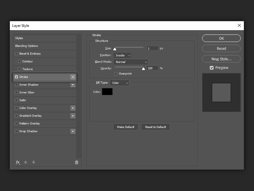 Opening the Layer Styles panel in Photoshop to apply stroke