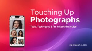 Touching up photographs with professional retouching techniques shown in before and after comparison