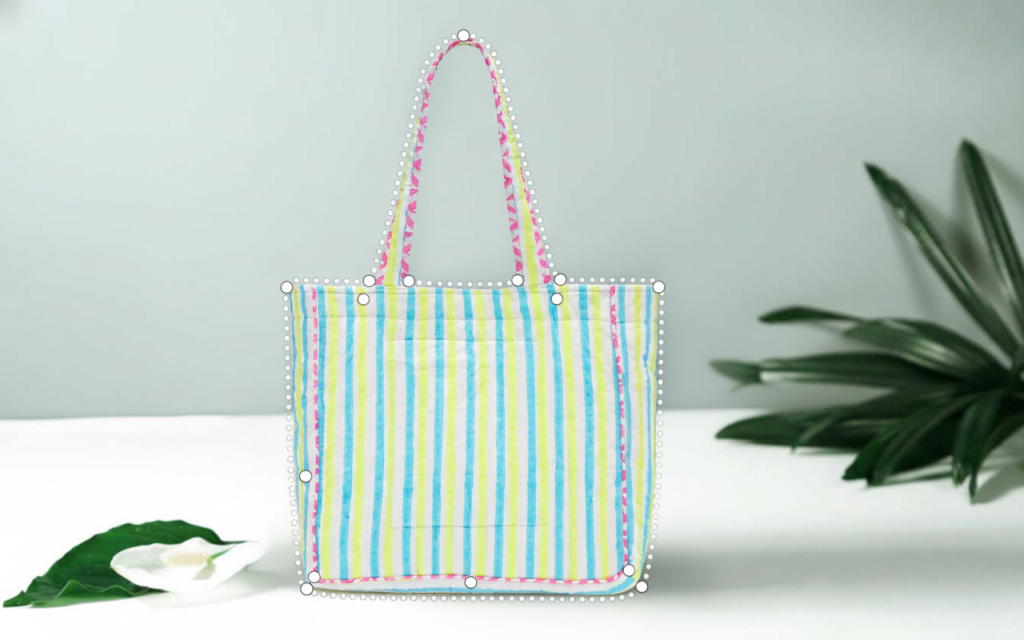 Completed path around product bag created using Pen Tool in Photoshop