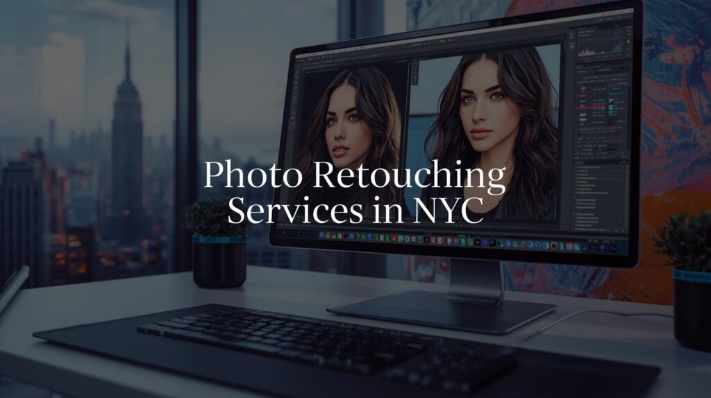 Professional photo editing workspace showing before-and-after images for Photo Retouching Services in NYC.
