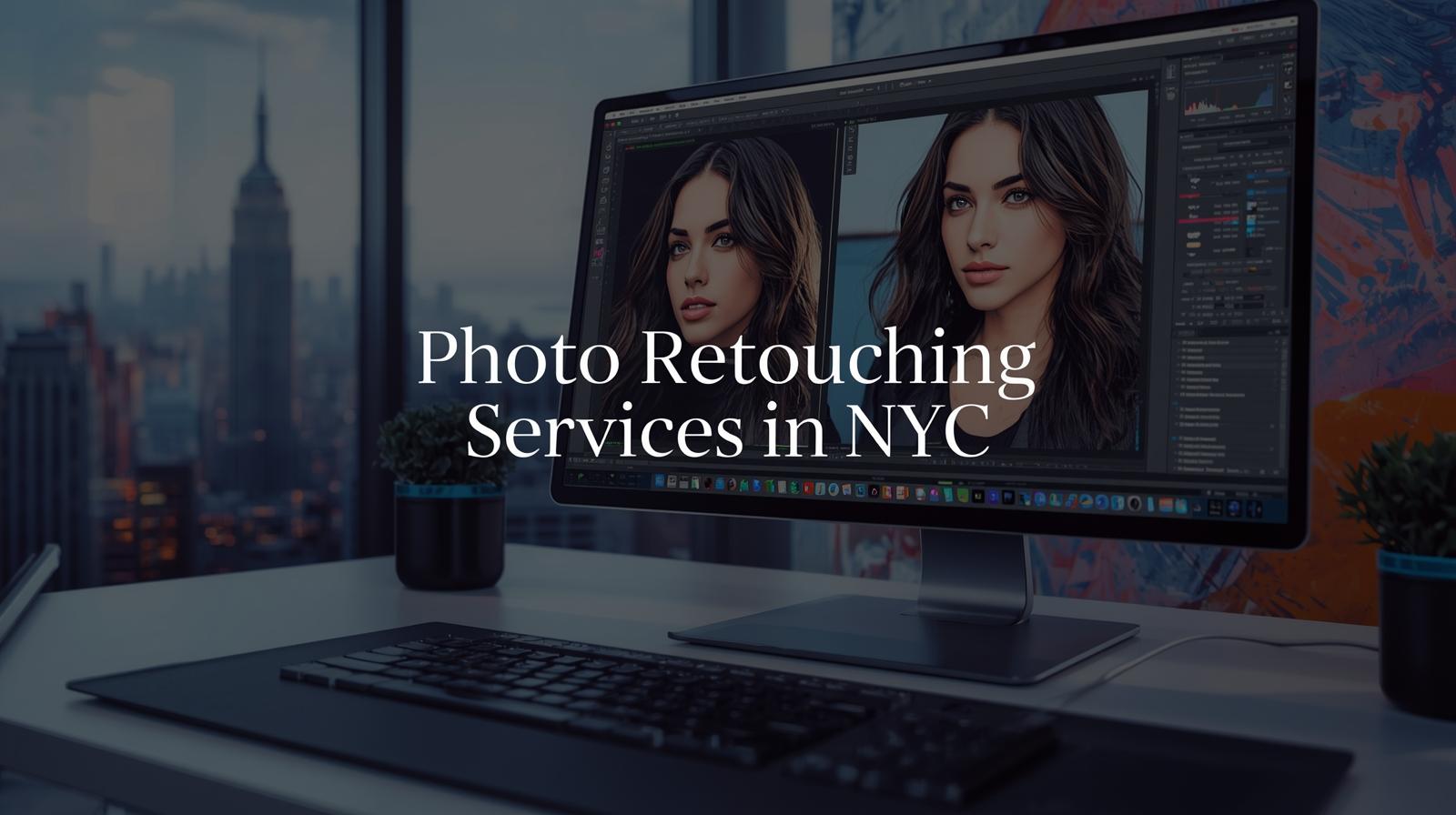 Professional photo editing workspace showing before-and-after images for Photo Retouching Services in NYC.